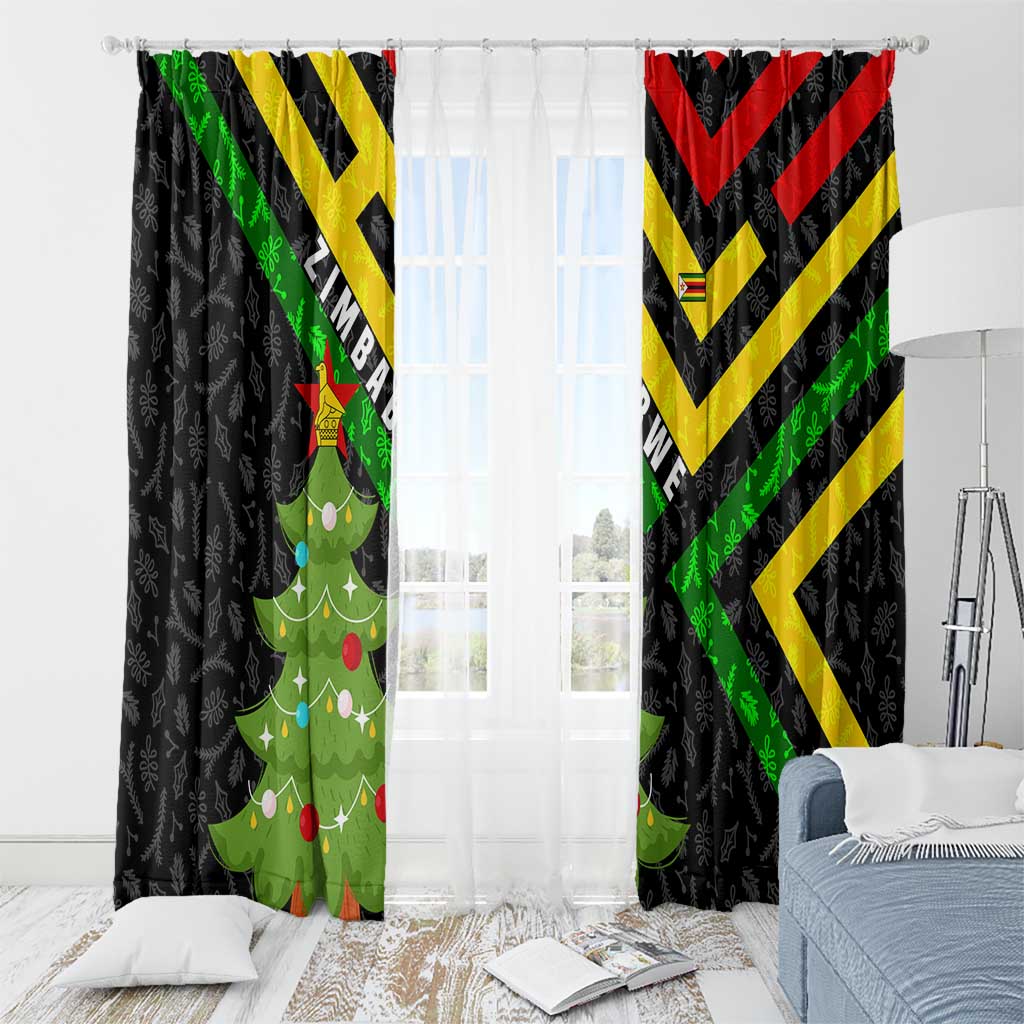 Zimbabwe Christmas Window Curtain with Flag Colors Xmas Tree and Holiday - Wonder Print Shop