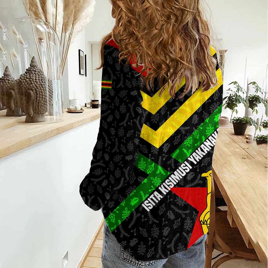 Zimbabwe Christmas Women Casual Shirt with Flag Colors Xmas Tree and Holiday - Wonder Print Shop