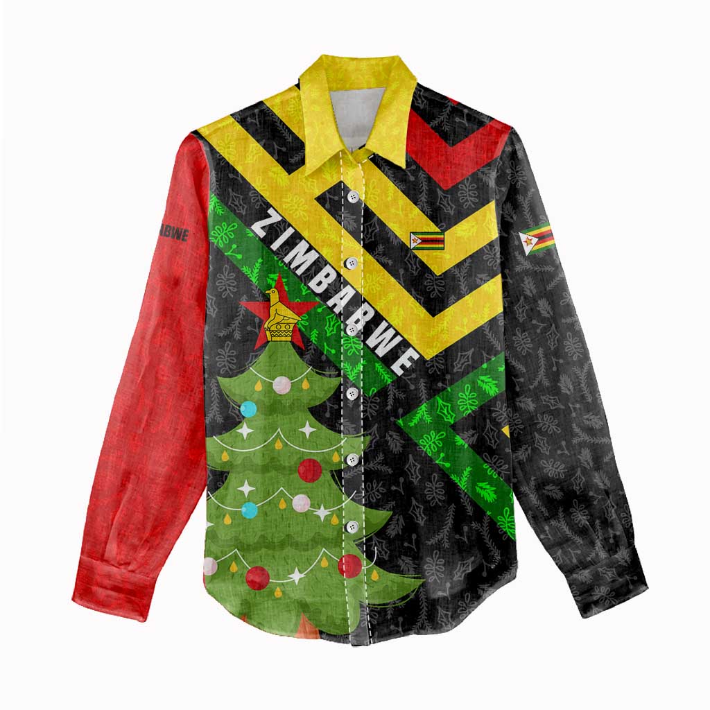 Zimbabwe Christmas Women Casual Shirt with Flag Colors Xmas Tree and Holiday - Wonder Print Shop