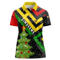 Zimbabwe Christmas Women Polo Shirt with Flag Colors Xmas Tree and Holiday - Wonder Print Shop