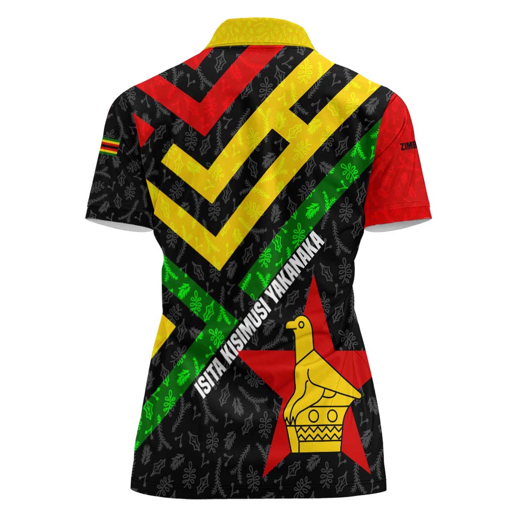 Zimbabwe Christmas Women Polo Shirt with Flag Colors Xmas Tree and Holiday - Wonder Print Shop