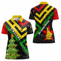 Zimbabwe Christmas Women Polo Shirt with Flag Colors Xmas Tree and Holiday - Wonder Print Shop