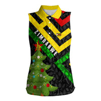 Zimbabwe Christmas Women Sleeveless Polo Shirt with Flag Colors Xmas Tree and Holiday - Wonder Print Shop