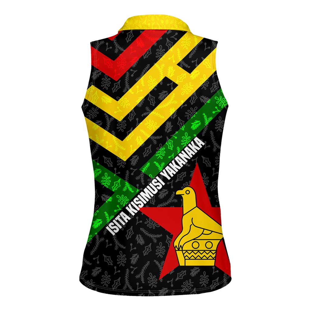 Zimbabwe Christmas Women Sleeveless Polo Shirt with Flag Colors Xmas Tree and Holiday - Wonder Print Shop
