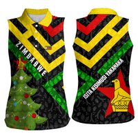 Zimbabwe Christmas Women Sleeveless Polo Shirt with Flag Colors Xmas Tree and Holiday - Wonder Print Shop