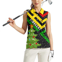 Zimbabwe Christmas Women Sleeveless Polo Shirt with Flag Colors Xmas Tree and Holiday - Wonder Print Shop