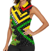Zimbabwe Christmas Women Sleeveless Polo Shirt with Flag Colors Xmas Tree and Holiday - Wonder Print Shop