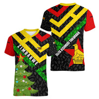 Zimbabwe Christmas Women V-Neck T-Shirt with Flag Colors Xmas Tree and Holiday - Wonder Print Shop