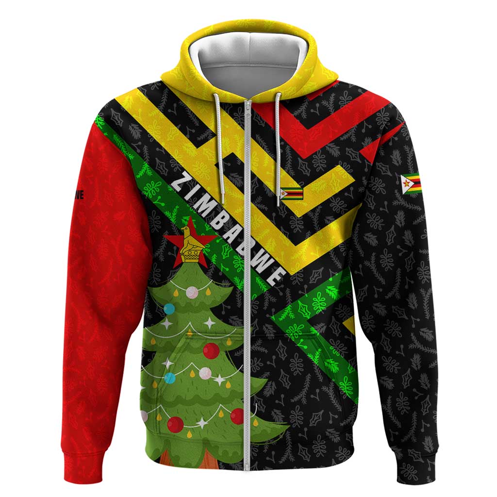 Zimbabwe Christmas Zip Hoodie with Flag Colors Xmas Tree and Holiday - Wonder Print Shop