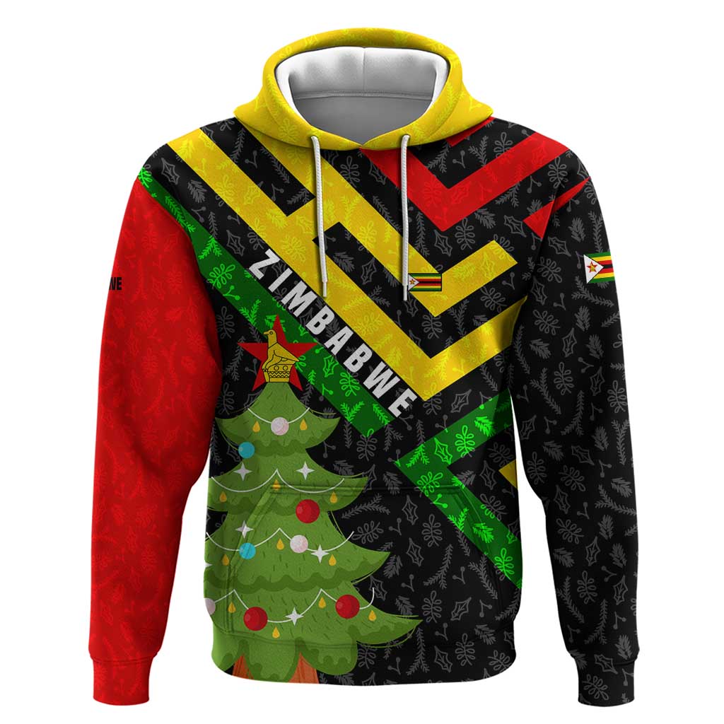 Zimbabwe Christmas Zip Hoodie with Flag Colors Xmas Tree and Holiday - Wonder Print Shop