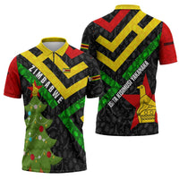 Zimbabwe Christmas Zipper Polo Shirt with Flag Colors Xmas Tree and Holiday - Wonder Print Shop
