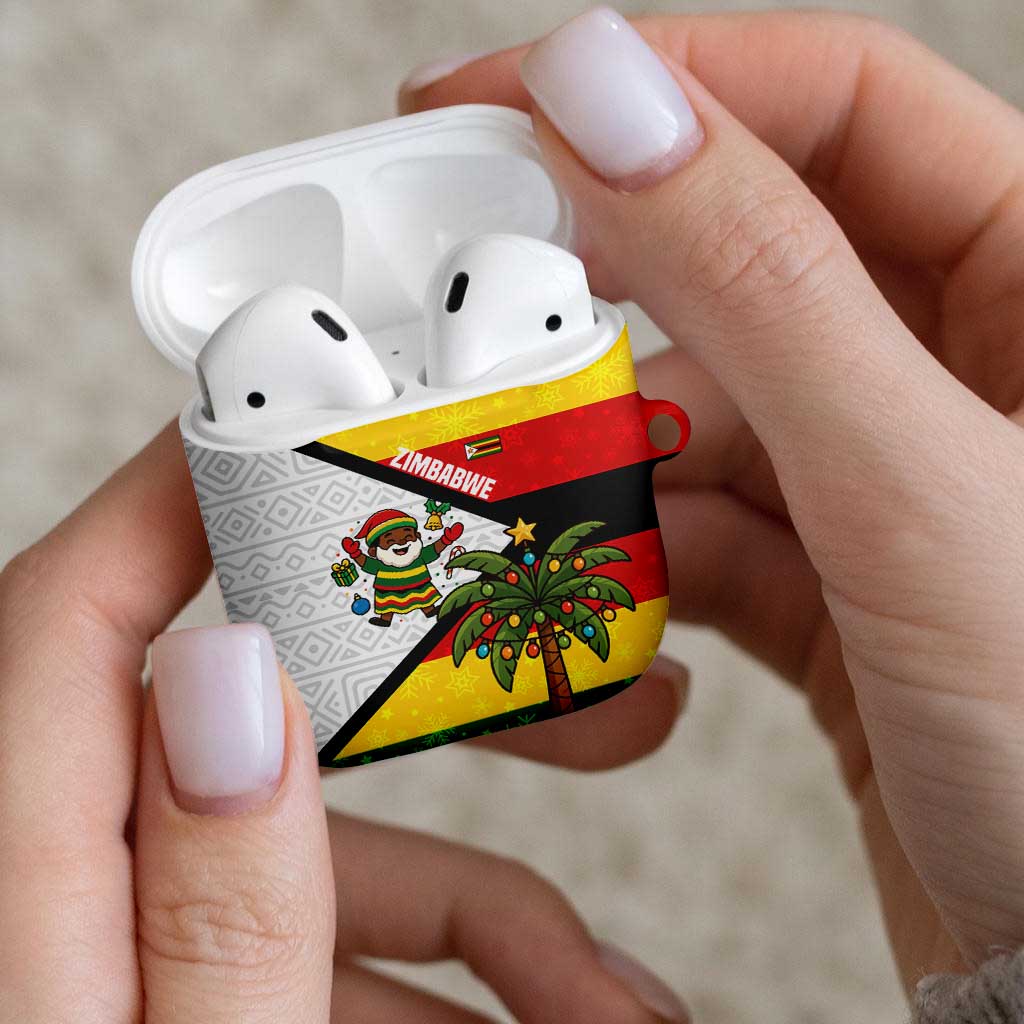 Zimbabwe Christmas AirPods Case with Festive Santa Palm Tree and Red Yellow Green Flag - Wonder Print Shop