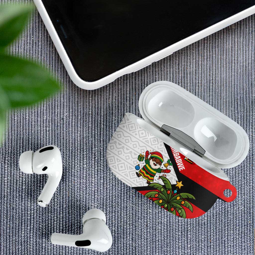 Zimbabwe Christmas AirPods Case with Festive Santa Palm Tree and Red Yellow Green Flag - Wonder Print Shop