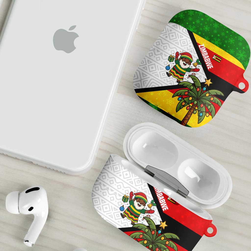 Zimbabwe Christmas AirPods Case with Festive Santa Palm Tree and Red Yellow Green Flag - Wonder Print Shop