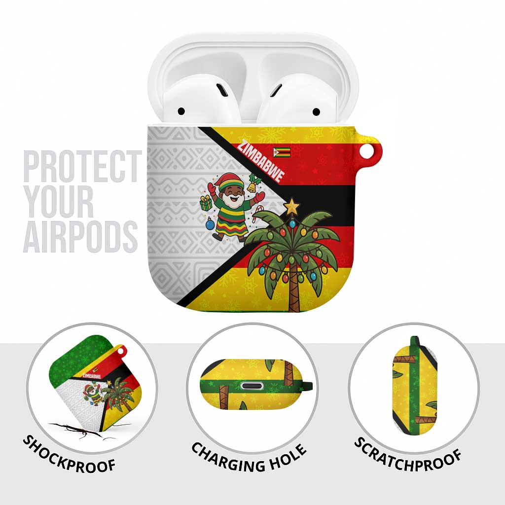 Zimbabwe Christmas AirPods Case with Festive Santa Palm Tree and Red Yellow Green Flag - Wonder Print Shop