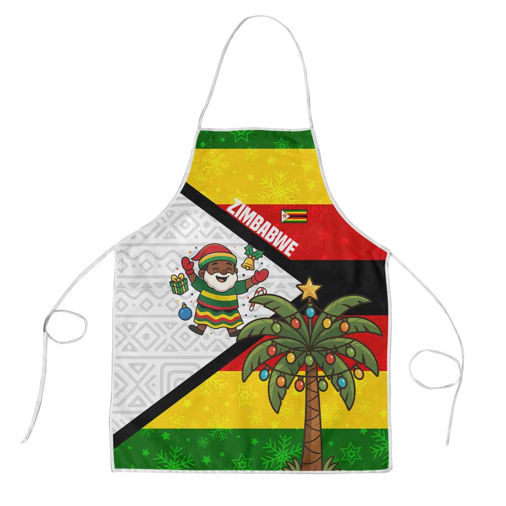 Zimbabwe Christmas Apron with Festive Santa Palm Tree and Red Yellow Green Flag - Wonder Print Shop