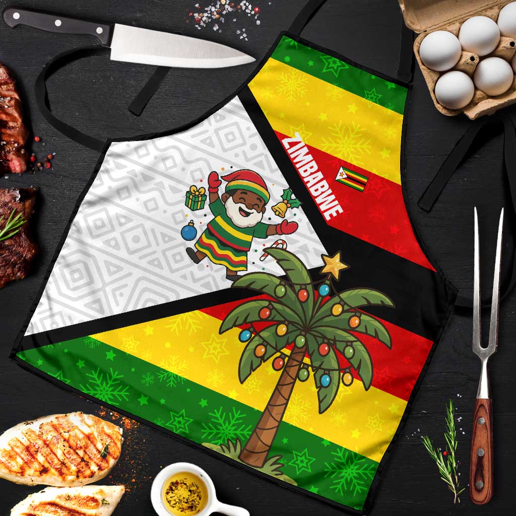 Zimbabwe Christmas Apron with Festive Santa Palm Tree and Red Yellow Green Flag - Wonder Print Shop