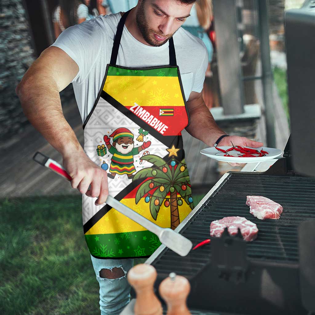 Zimbabwe Christmas Apron with Festive Santa Palm Tree and Red Yellow Green Flag - Wonder Print Shop