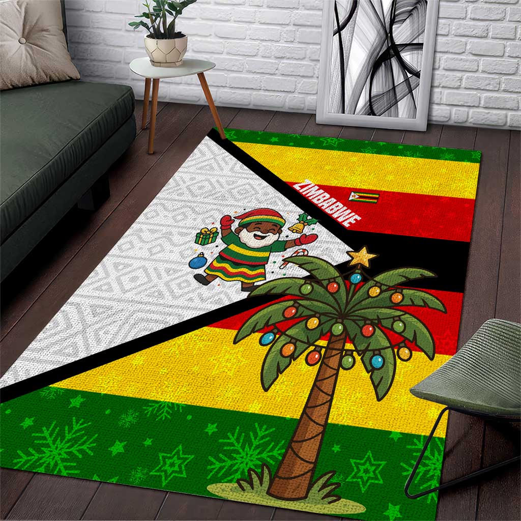 Zimbabwe Christmas Area Rug with Festive Santa Palm Tree and Red Yellow Green Flag - Wonder Print Shop