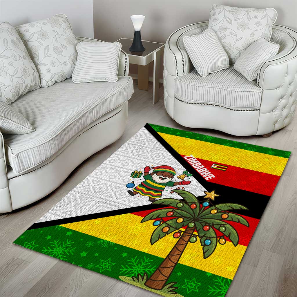 Zimbabwe Christmas Area Rug with Festive Santa Palm Tree and Red Yellow Green Flag - Wonder Print Shop