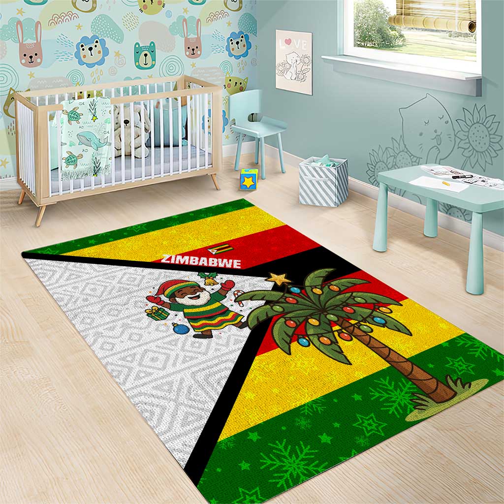 Zimbabwe Christmas Area Rug with Festive Santa Palm Tree and Red Yellow Green Flag - Wonder Print Shop