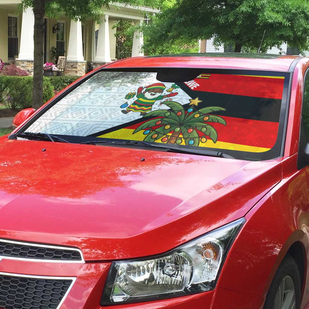 Zimbabwe Christmas Auto Sun Shade with Festive Santa Palm Tree and Red Yellow Green Flag - Wonder Print Shop
