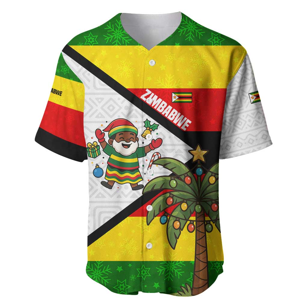 Zimbabwe Christmas Baseball Jersey with Festive Santa Palm Tree and Red Yellow Green Flag - Wonder Print Shop