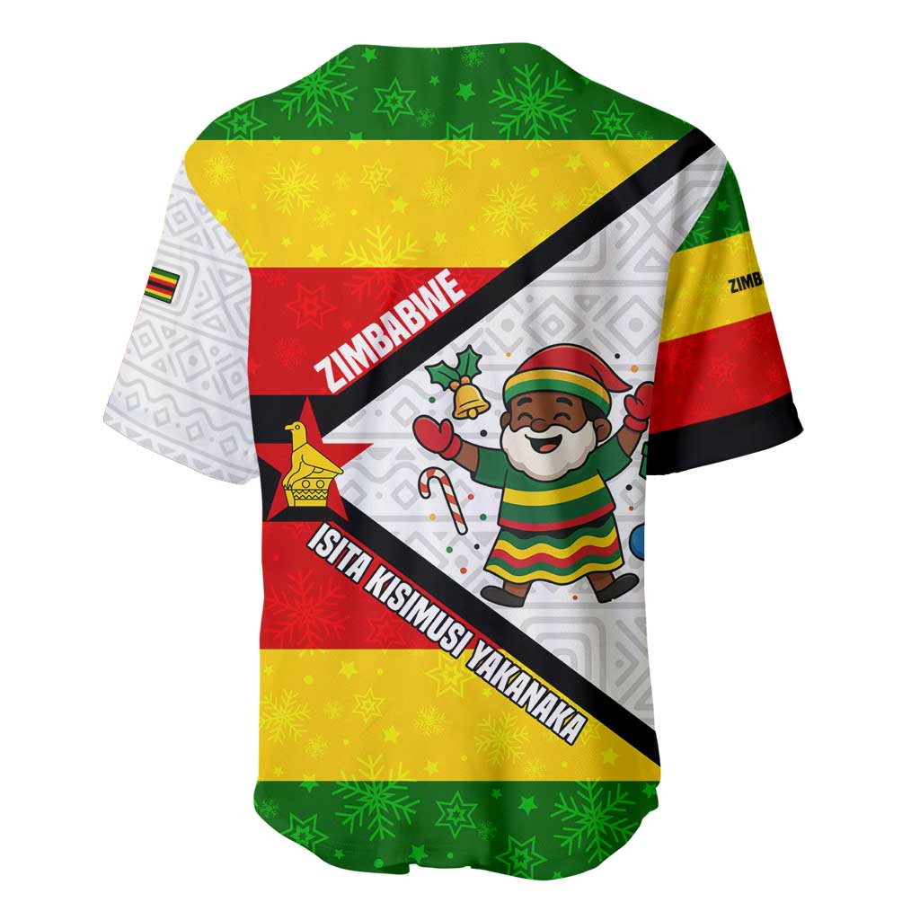 Zimbabwe Christmas Baseball Jersey with Festive Santa Palm Tree and Red Yellow Green Flag - Wonder Print Shop