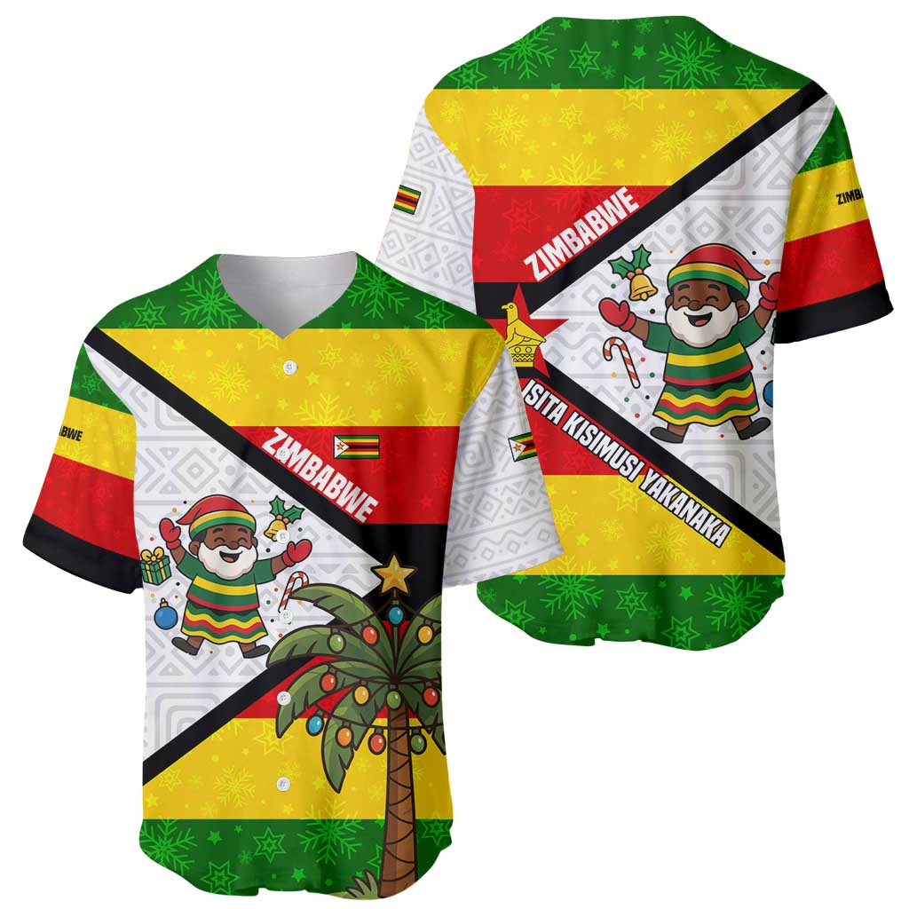 Zimbabwe Christmas Baseball Jersey with Festive Santa Palm Tree and Red Yellow Green Flag - Wonder Print Shop