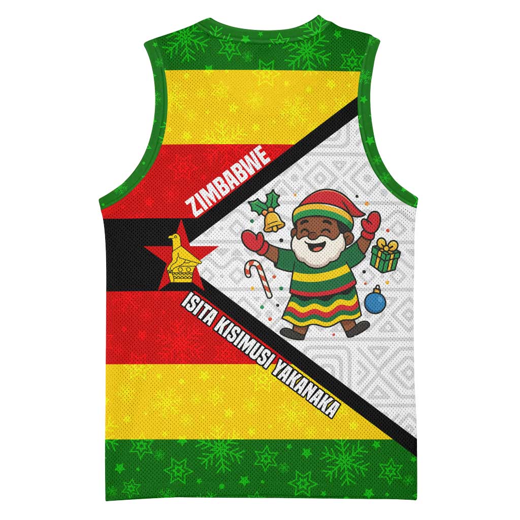 Zimbabwe Christmas Basketball Jersey with Festive Santa Palm Tree and Red Yellow Green Flag - Wonder Print Shop