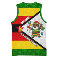 Zimbabwe Christmas Basketball Jersey with Festive Santa Palm Tree and Red Yellow Green Flag - Wonder Print Shop