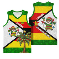 Zimbabwe Christmas Basketball Jersey with Festive Santa Palm Tree and Red Yellow Green Flag - Wonder Print Shop