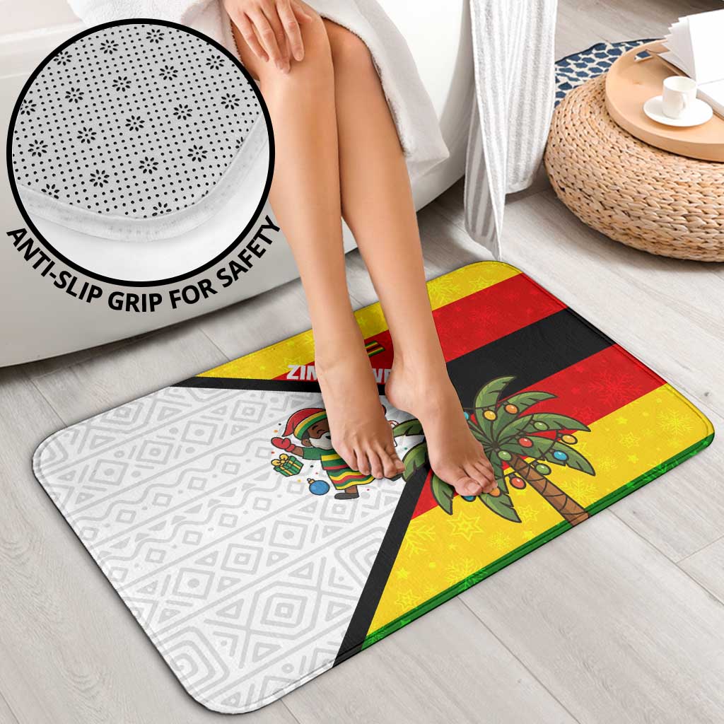 Zimbabwe Christmas Bathroom Set with Festive Santa Palm Tree and Red Yellow Green Flag - Wonder Print Shop