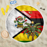Zimbabwe Christmas Beach Blanket with Festive Santa Palm Tree and Red Yellow Green Flag - Wonder Print Shop