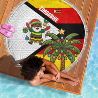 Zimbabwe Christmas Beach Blanket with Festive Santa Palm Tree and Red Yellow Green Flag - Wonder Print Shop