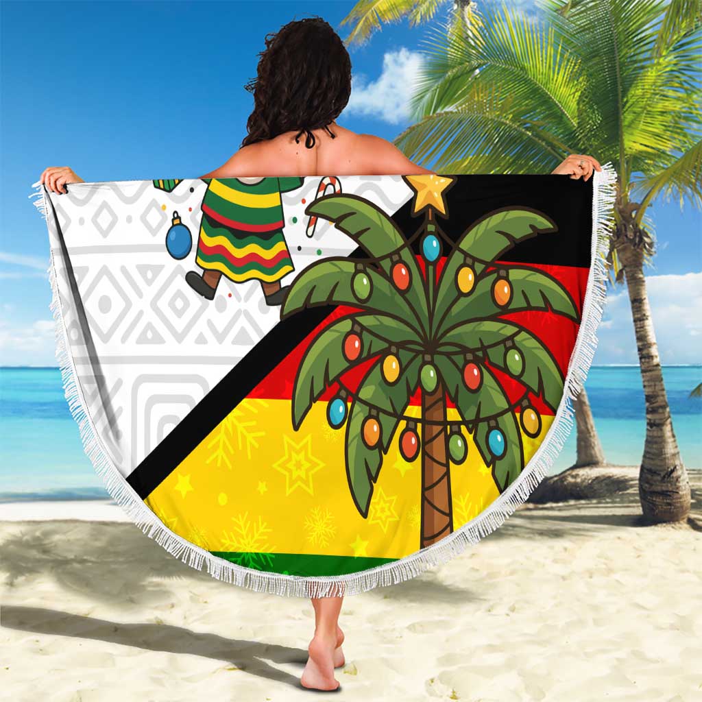 Zimbabwe Christmas Beach Blanket with Festive Santa Palm Tree and Red Yellow Green Flag - Wonder Print Shop