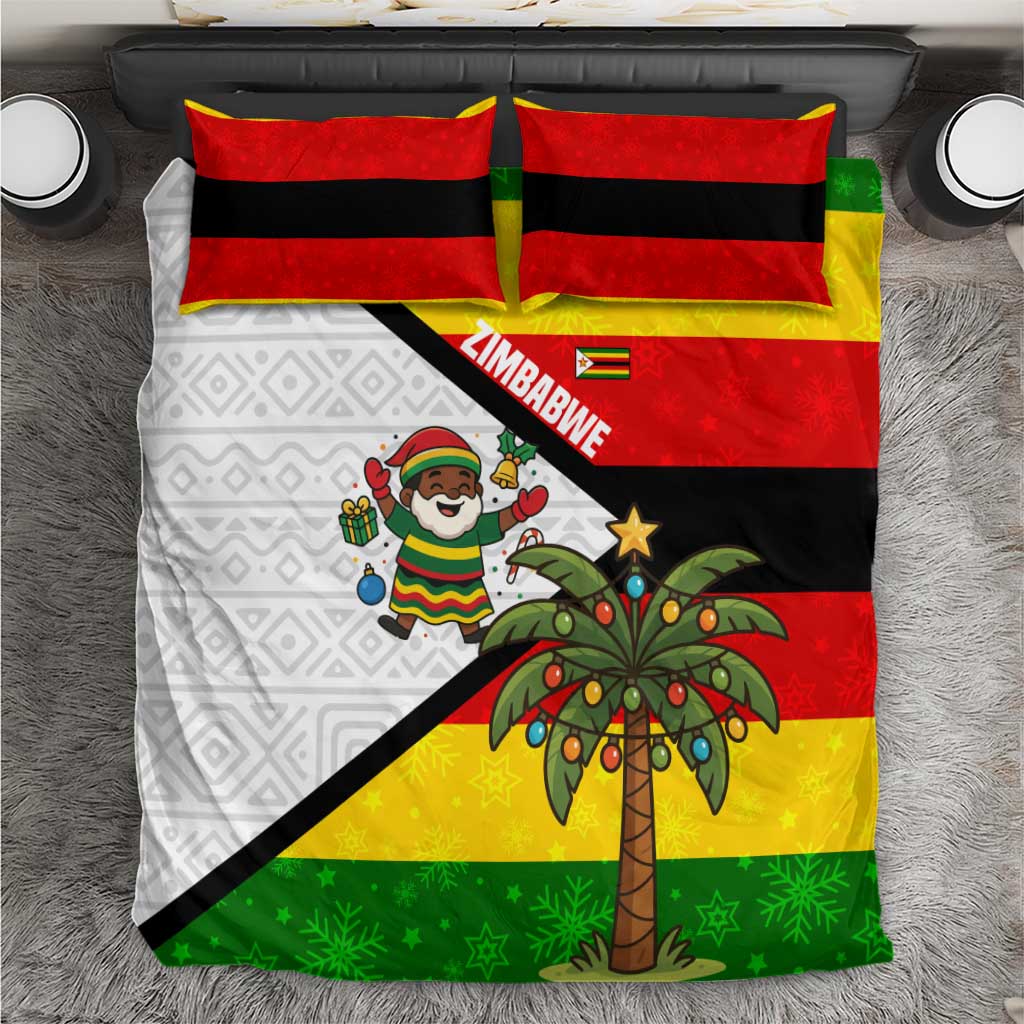 Zimbabwe Christmas Bedding Set with Festive Santa Palm Tree and Red Yellow Green Flag - Wonder Print Shop