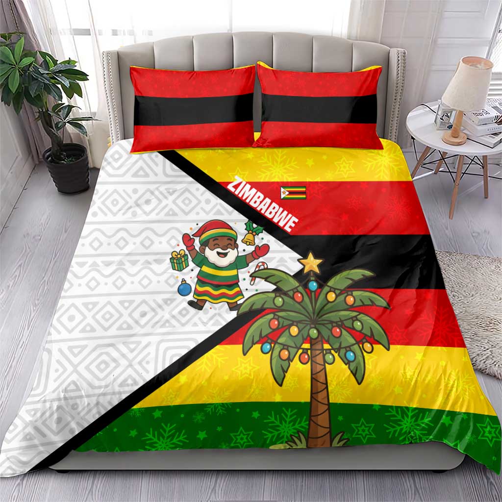 Zimbabwe Christmas Bedding Set with Festive Santa Palm Tree and Red Yellow Green Flag - Wonder Print Shop