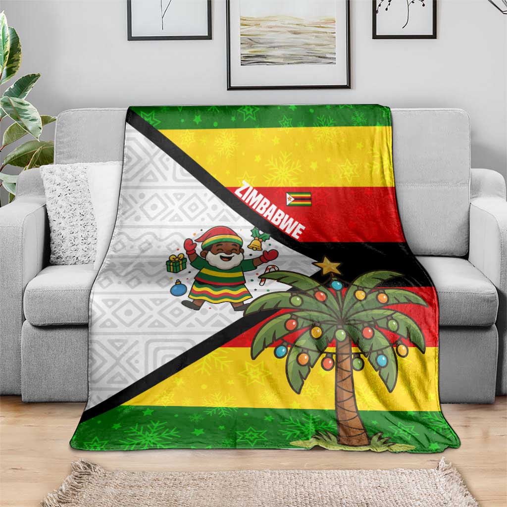 Zimbabwe Christmas Blanket with Festive Santa Palm Tree and Red Yellow Green Flag - Wonder Print Shop