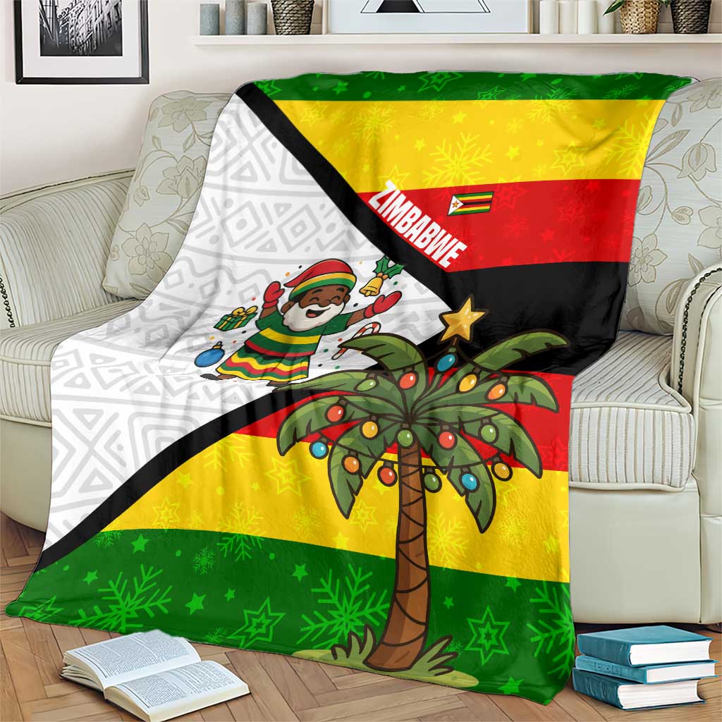 Zimbabwe Christmas Blanket with Festive Santa Palm Tree and Red Yellow Green Flag - Wonder Print Shop