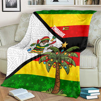 Zimbabwe Christmas Blanket with Festive Santa Palm Tree and Red Yellow Green Flag - Wonder Print Shop
