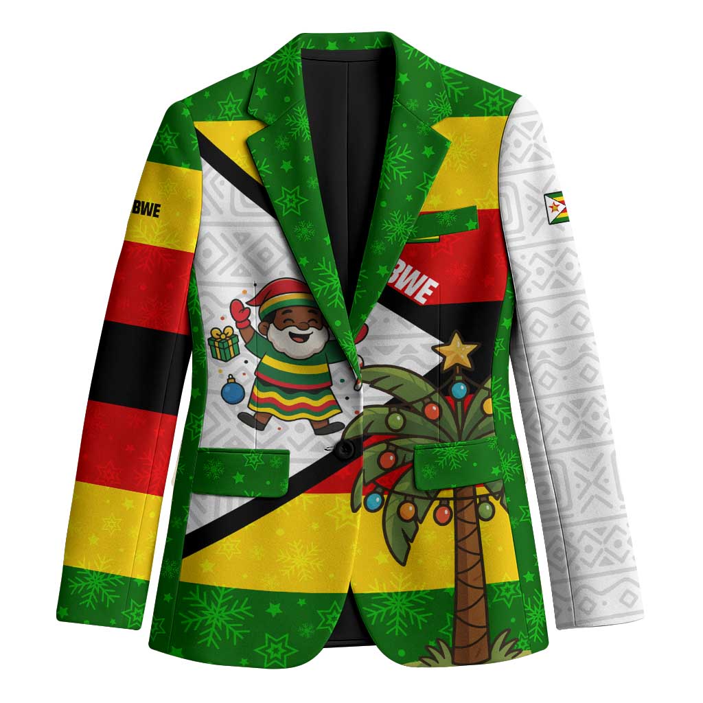 Zimbabwe Christmas Blazer with Festive Santa Palm Tree and Red Yellow Green Flag - Wonder Print Shop