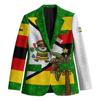 Zimbabwe Christmas Blazer with Festive Santa Palm Tree and Red Yellow Green Flag - Wonder Print Shop