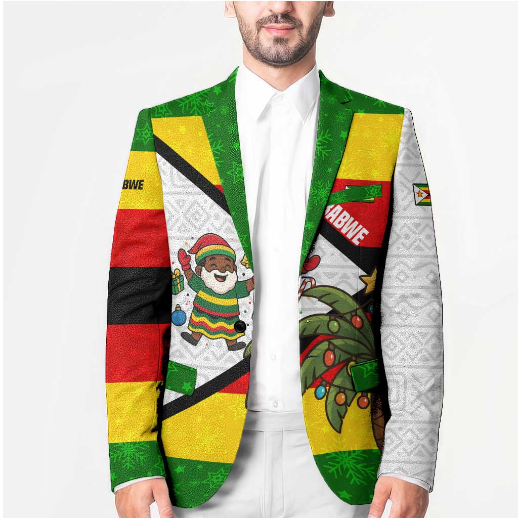 Zimbabwe Christmas Blazer with Festive Santa Palm Tree and Red Yellow Green Flag - Wonder Print Shop