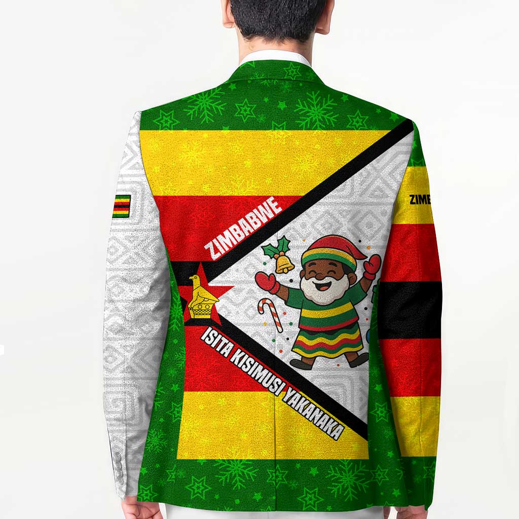 Zimbabwe Christmas Blazer with Festive Santa Palm Tree and Red Yellow Green Flag - Wonder Print Shop