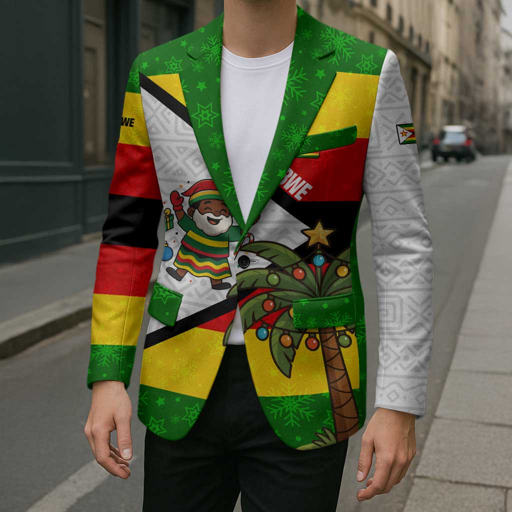 Zimbabwe Christmas Blazer with Festive Santa Palm Tree and Red Yellow Green Flag - Wonder Print Shop