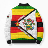 Zimbabwe Christmas Bomber Puffer Jacket with Festive Santa Palm Tree and Red Yellow Green Flag - Wonder Print Shop