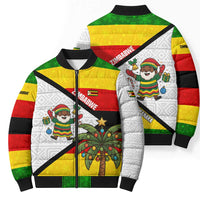 Zimbabwe Christmas Bomber Puffer Jacket with Festive Santa Palm Tree and Red Yellow Green Flag - Wonder Print Shop
