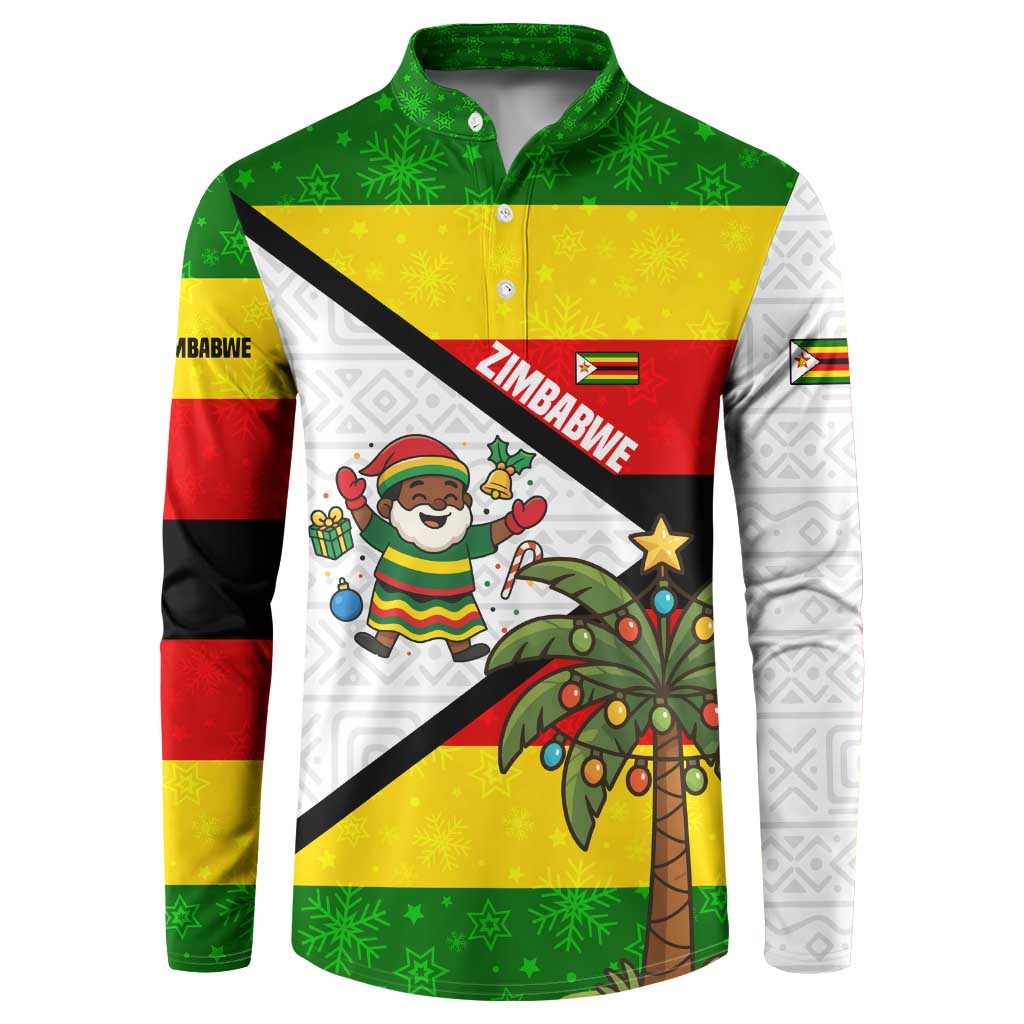 Zimbabwe Christmas Button Sweatshirt with Festive Santa Palm Tree and Red Yellow Green Flag - Wonder Print Shop