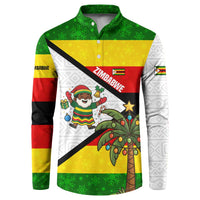 Zimbabwe Christmas Button Sweatshirt with Festive Santa Palm Tree and Red Yellow Green Flag - Wonder Print Shop